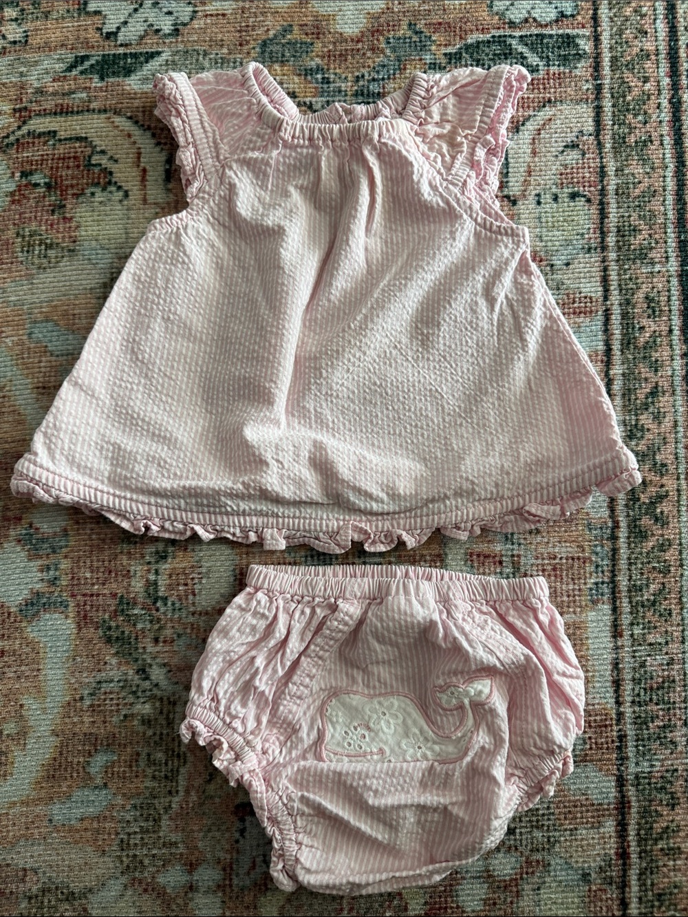 Vineyard Vines Pink Seersucker Top & Whale Bloomers Set
